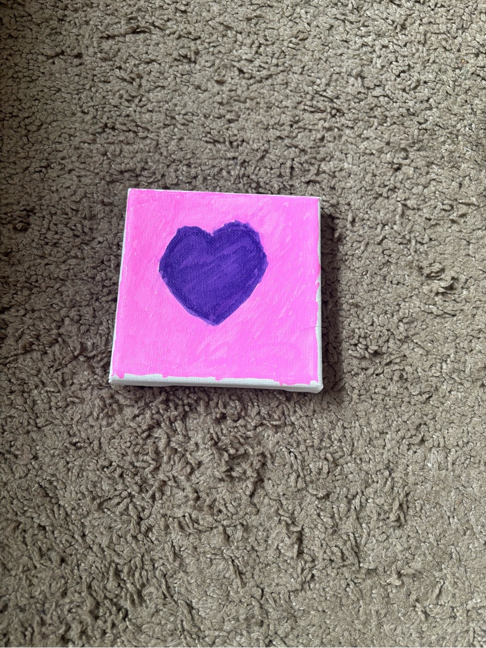 Pink Canvas with Purple Heart Painting